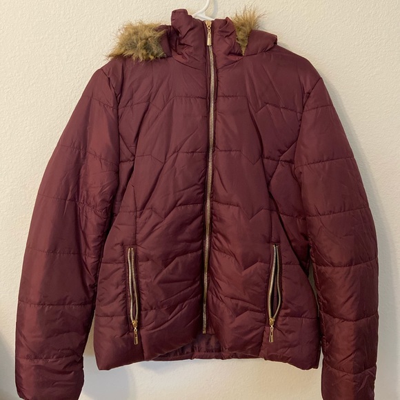 Jackets & Blazers - Burgundy Puffer Coat